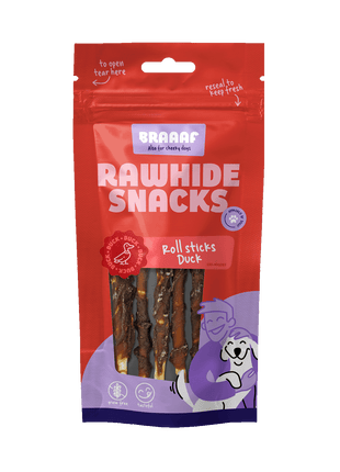 Braaaf Rawhide Roll Sticks Eend - 8 st.