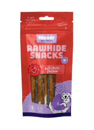 Braaaf Rawhide Roll Sticks Kip - 8 st.