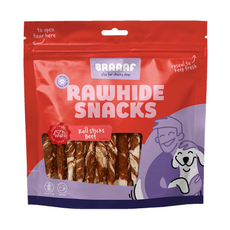 Braaaf Rawhide Roll Sticks Rund & Vis - 25 st.