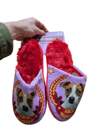 Merkloos Pantoffel Jack Russel Roze / Fuchsia