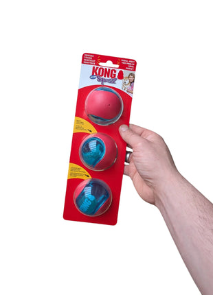 Kong Squeez Action Rood - 3 stuks- Extra hoog stuiterende bal voor honden met pieper
