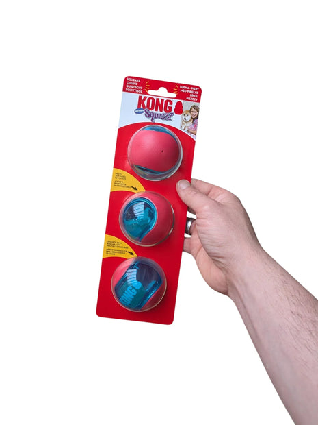Kong Squeez Action Rood - 3 stuks- Extra hoog stuiterende bal voor honden met pieper